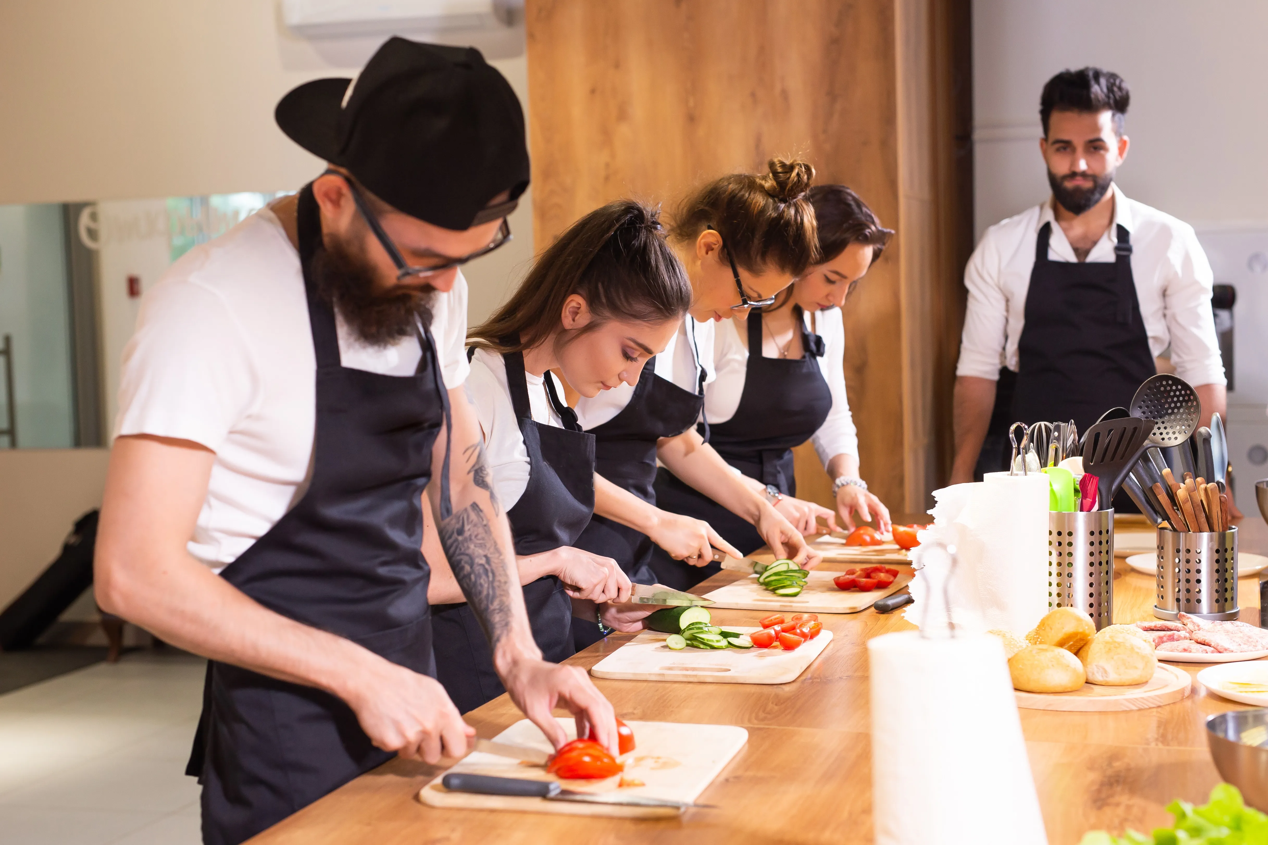 Chef training junior cooks